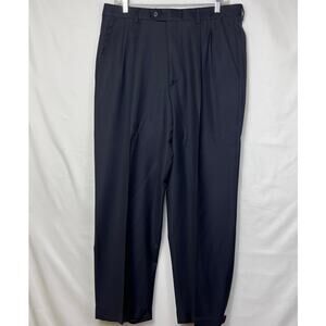 Tessilstrona Men's 35 Navy Blue 100% Wool Pleated Front Cuffed Hem Dress Pants